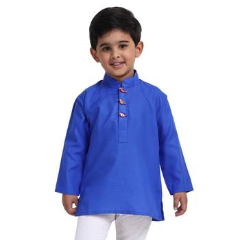 Blue Plain Cotton Boys Kurta 1