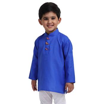 Blue Plain Cotton Boys Kurta 2
