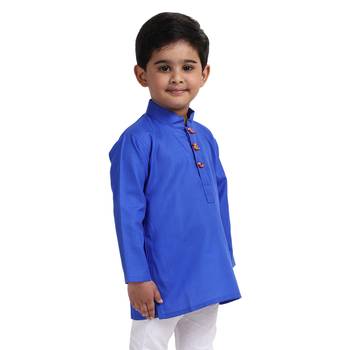 Blue Plain Cotton Boys Kurta 3