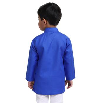 Blue Plain Cotton Boys Kurta 4