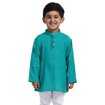 Green Plain Cotton Boys Kurta 1