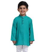 Green Plain Cotton Boys Kurta