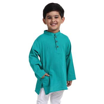 Green Plain Cotton Boys Kurta 2