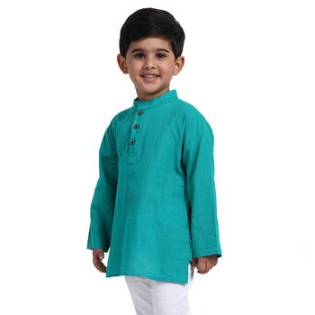 Green Plain Cotton Boys Kurta 3