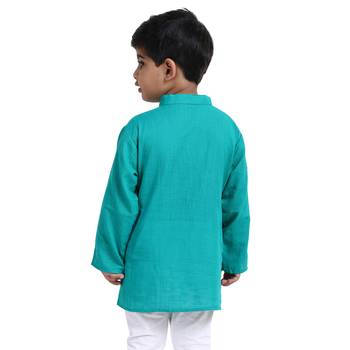 Green Plain Cotton Boys Kurta 4
