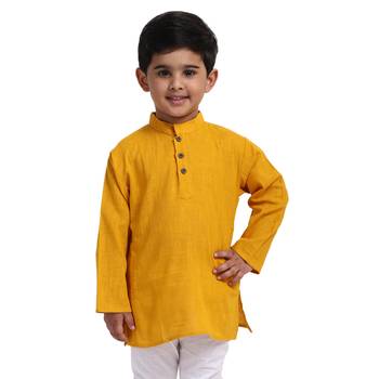 Yellow Plain Cotton Boys Kurta 1