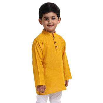 Yellow Plain Cotton Boys Kurta 2