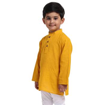 Yellow Plain Cotton Boys Kurta 3