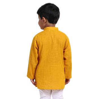 Yellow Plain Cotton Boys Kurta 4