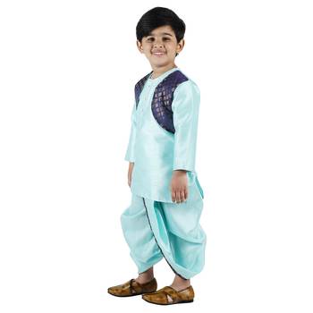 Blue Woven Silk Boys Dhoti Kurta 2