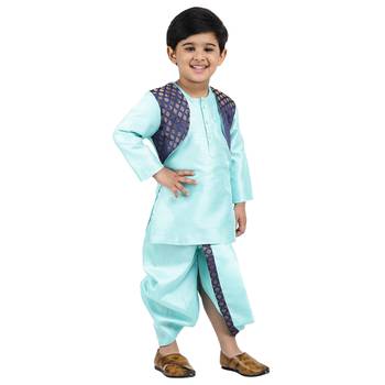 Blue Woven Silk Boys Dhoti Kurta 3