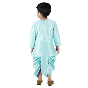 Blue Woven Silk Boys Dhoti Kurta 4