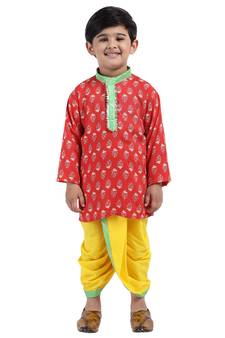 Red Printed Cotton Boys Dhoti Kurta