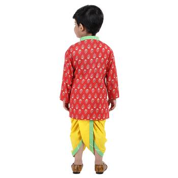 Red Printed Cotton Boys Dhoti Kurta 4