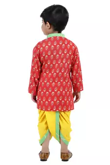 Red Printed Cotton Boys Dhoti Kurta