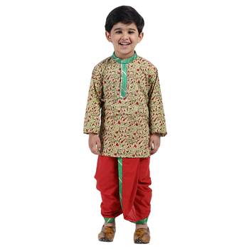 Beige Printed Cotton Boys Dhoti Kurta 1