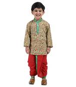 Beige Printed Cotton Boys Dhoti Kurta