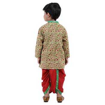 Beige Printed Cotton Boys Dhoti Kurta 4