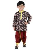 Brown Printed Cotton Boys Dhoti Kurta