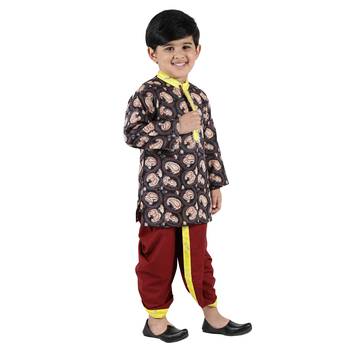 Brown Printed Cotton Boys Dhoti Kurta 3