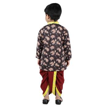 Brown Printed Cotton Boys Dhoti Kurta 4