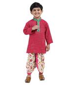 Pink Printed Cotton Boys Dhoti Kurta