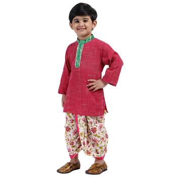 Pink Printed Cotton Boys Dhoti Kurta 2