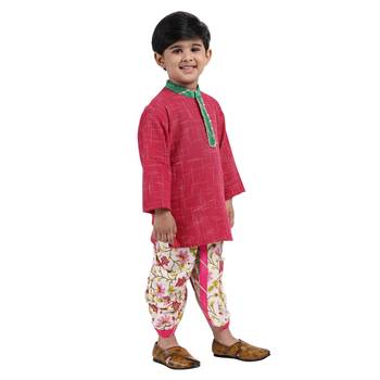 Pink Printed Cotton Boys Dhoti Kurta 3