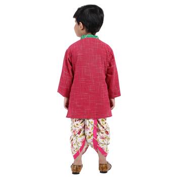 Pink Printed Cotton Boys Dhoti Kurta 4