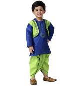 Blue Plain Cotton Silk Boys Dhoti Kurta