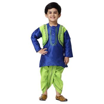 Blue Plain Cotton Silk Boys Dhoti Kurta 2