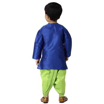 Blue Plain Cotton Silk Boys Dhoti Kurta 4