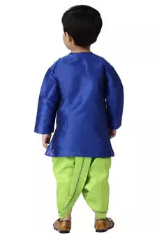 Blue Plain Cotton Silk Boys Dhoti Kurta
