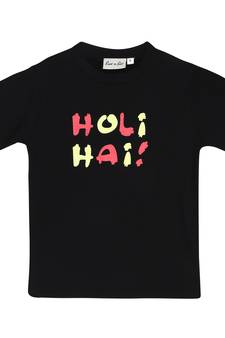 Black Printed Cotton Boys Tshirts