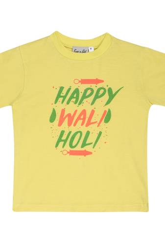Yellow Printed Cotton Boys Tshirts