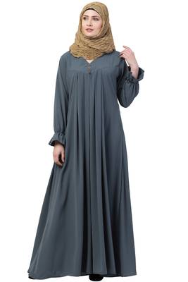 Grey Color A Pleated Abaya 1