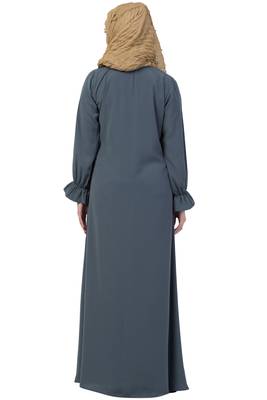 Grey Color A Pleated Abaya 3