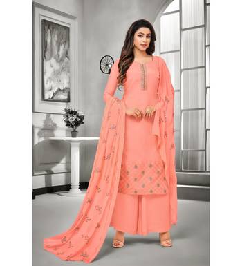 Pink Maslin Silk Embroidered Women's Unstitched Palazzo Suit 1