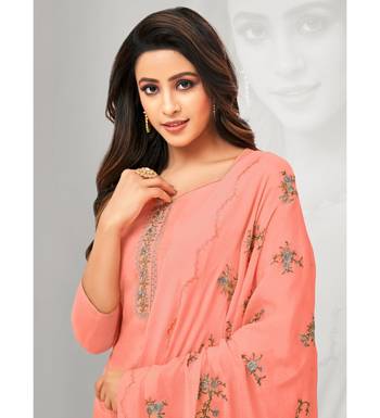 Pink Maslin Silk Embroidered Women's Unstitched Palazzo Suit 3