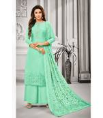 Sea Green Maslin Silk Embroidered Women's Unstitched Palazzo Suit