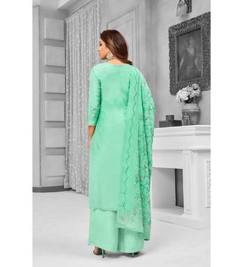Sea Green Maslin Silk Embroidered Women's Unstitched Palazzo Suit 2