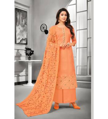Orange Maslin Silk Embroidered Women's Unstitched Palazzo Suit 1