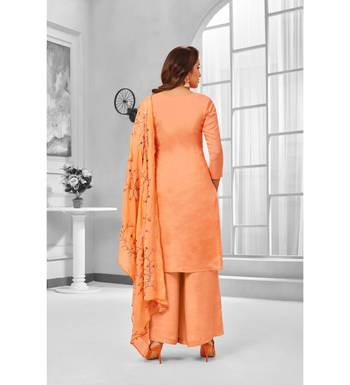 Orange Maslin Silk Embroidered Women's Unstitched Palazzo Suit 2