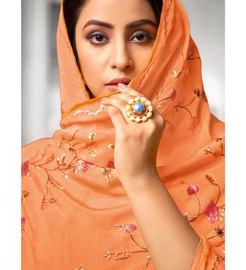 Orange Maslin Silk Embroidered Women's Unstitched Palazzo Suit 3