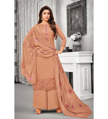 Light Brown Maslin Silk Embroidered Women's Unstitched Palazzo Suit 1
