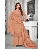 Light Brown Maslin Silk Embroidered Women's Unstitched Palazzo Suit