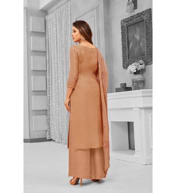 Light Brown Maslin Silk Embroidered Women's Unstitched Palazzo Suit 2