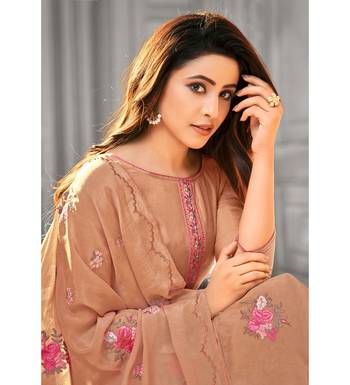 Light Brown Maslin Silk Embroidered Women's Unstitched Palazzo Suit 3