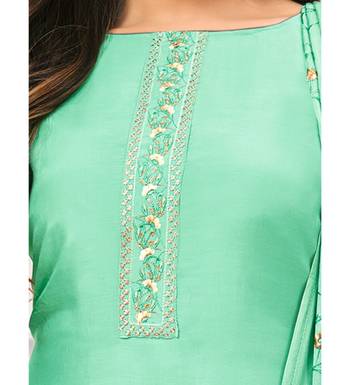 Sea Green Maslin Silk Embroidered Women's Unstitched Palazzo Suit 5