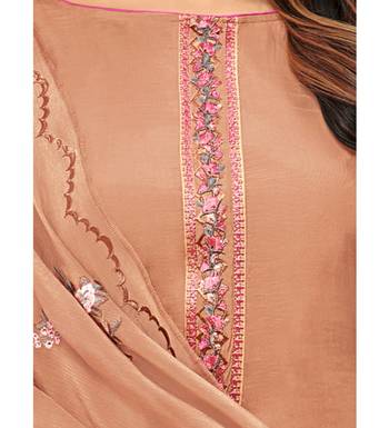 Light Brown Maslin Silk Embroidered Women's Unstitched Palazzo Suit 5
